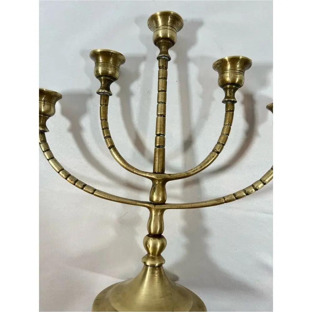 Vintage Brass 5-Arm Candelabra Candle Holder Patina Candelabrum Centerpiece